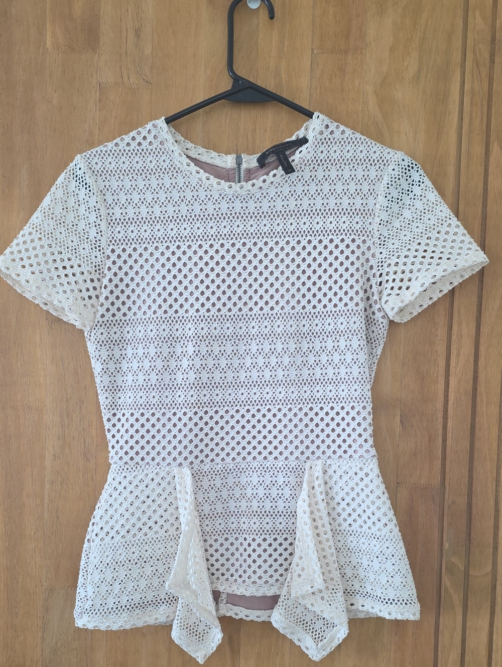 BCBGMaxAzria Cream Lace Peplum Top